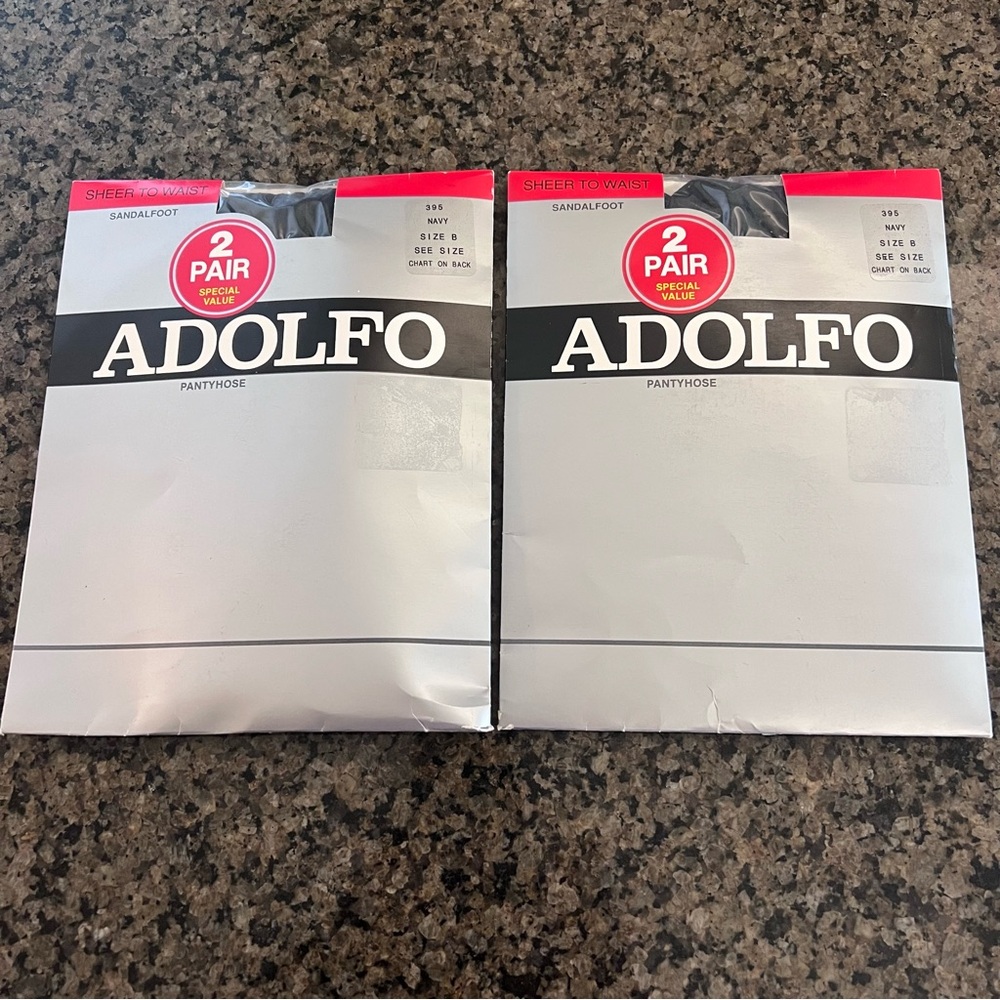 NEW 3 Pairs Vintage Adolfo Navy Sheer to Waist Sandalfoot Pantyhose Size B